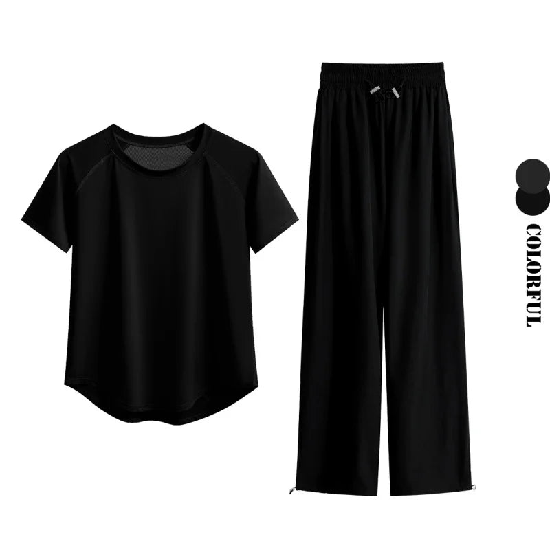 DRUR Loose Breathable Yoga Set Women Lightweight Running Tracksuit 2 Piece Gym Outfit Summer Sportswear Tops Pants Suit Yogawear 24 Hour Sport