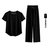 DRUR Loose Breathable Yoga Set Women Lightweight Running Tracksuit 2 Piece Gym Outfit Summer Sportswear Tops Pants Suit Yogawear 24 Hour Sport