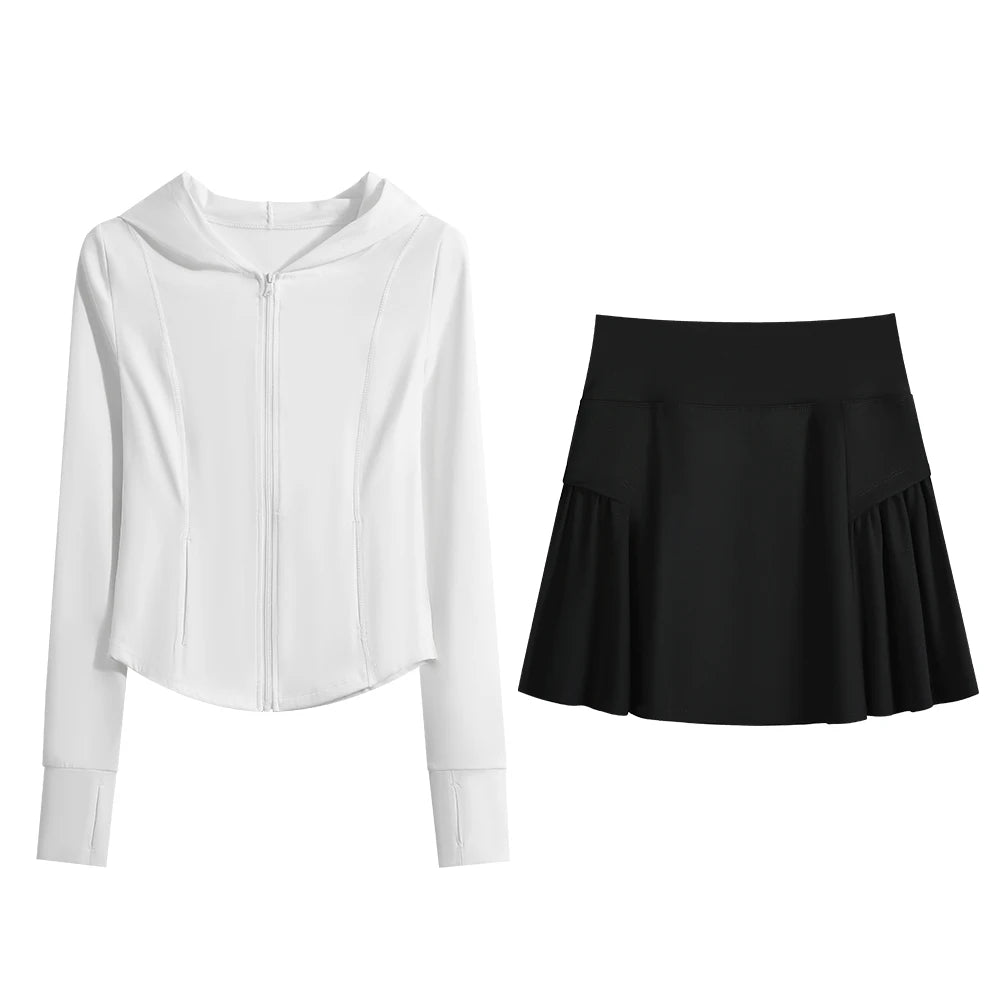 2-Piece Tennis Skirt & Jacket Set: Golf, Yoga & Streetwear