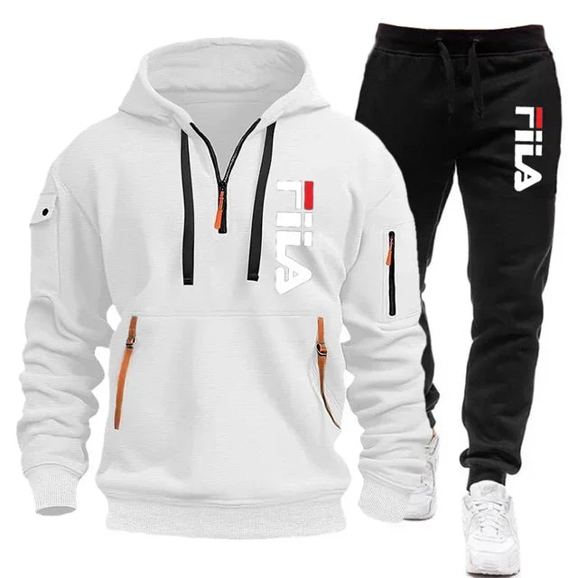 Men’s Winter Hooded Tracksuit: Multi-Pocket 2-Piece Set