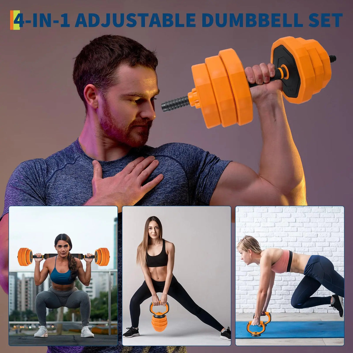 44 lb 4-in-1 Adjustable Dumbbell & Barbell Set – Orange