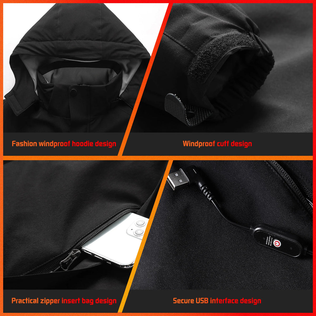 Cold-Proof, Hooded Moto Jacket with Heating