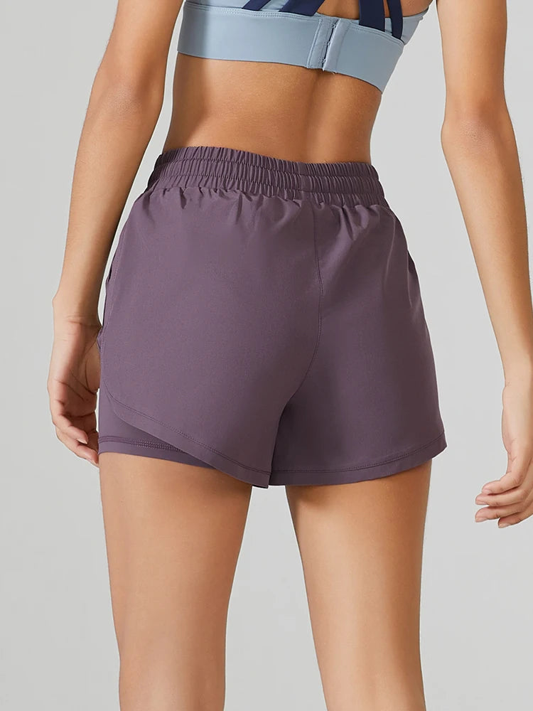 Women's Sports Jogging Loose Three Part Shorts Elastic Double Layer Side Pocket Breathable Running Fitness Leisure Yoga Shorts 24 Hour Sport