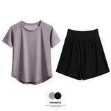 DRUR Summer Yoga Set Women Quick Dry Loose Tracksuit Short Sleeve Gym Tops Sports Shorts Suits Sportswear Outfits Activewear New 24 Hour Sport