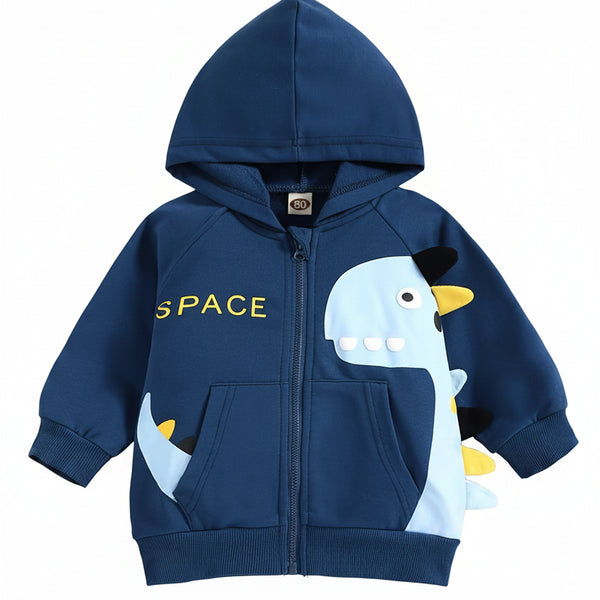 Boys’ Dinosaur Print Hooded Jacket for Spring/Fall Outerwear