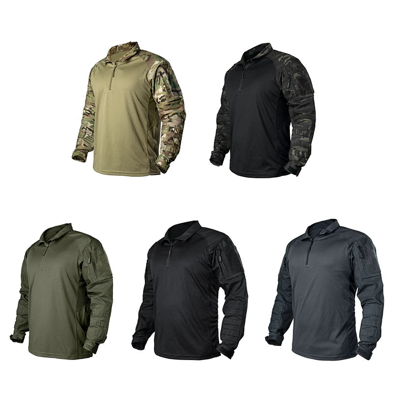 Tactical Combat Shirt with Elbow Pads & Stretch Breathability