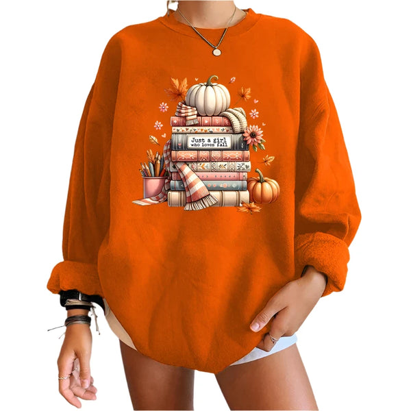 Autumn/Spring Women's Sweatshirt featuring a Y2K Pumpkin Design
