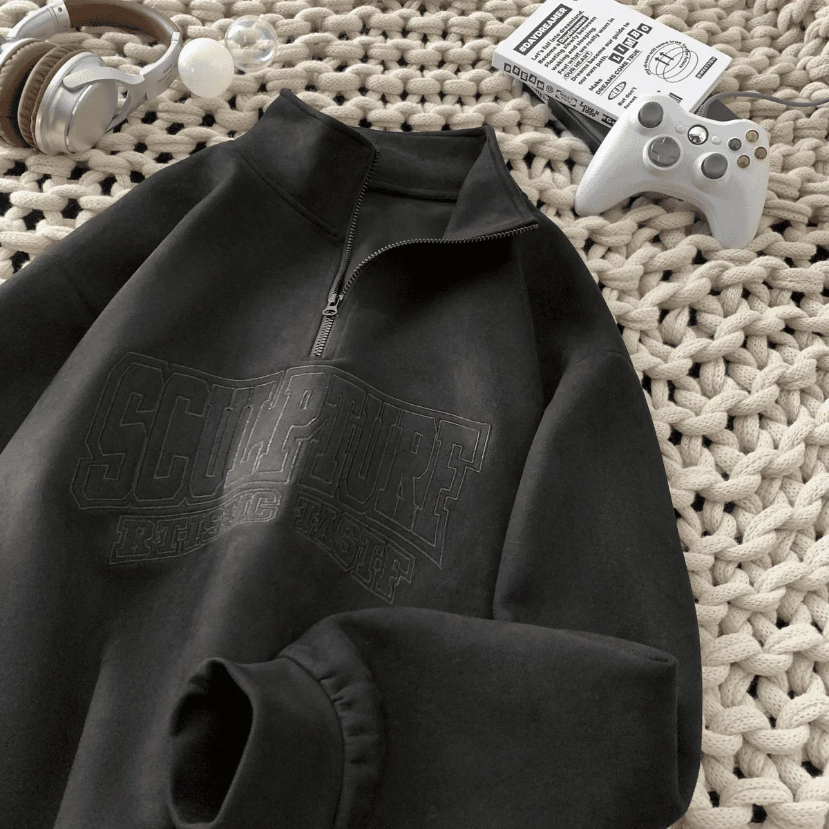 Vintage Vibes: Suede Half-Zip Sweatshirt