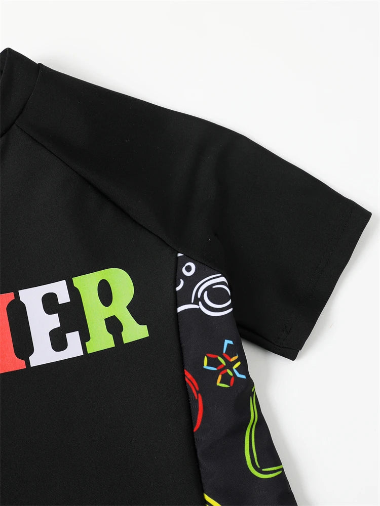 Boys' Short Sleeve Swimwear with Cool Graffiti