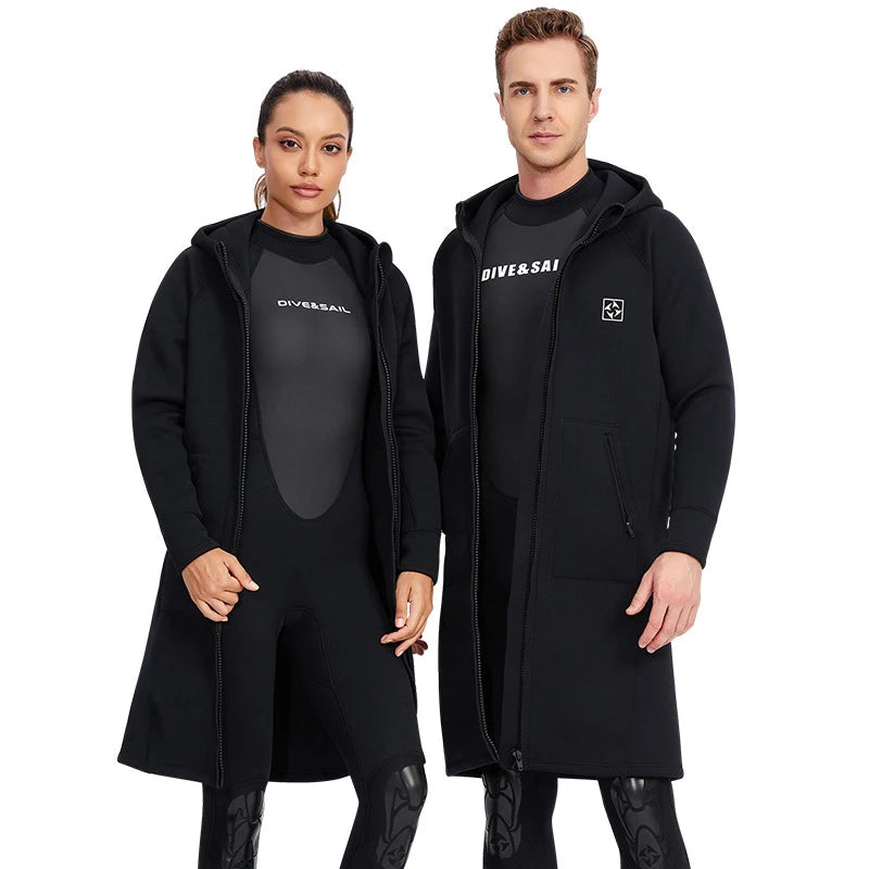 3mm Men's and Women's All-in-one Diving Long Trench Coat Waterproof Cold Proof Sun Proof Hooded Diving Jacket Neoprene Surf - 24 Hour Sport