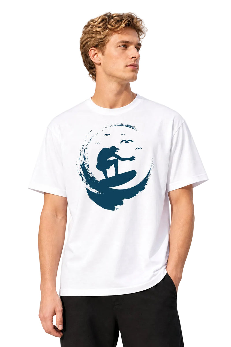 Men's Surf Print Loose Casual Beach Graphic T-Shirt