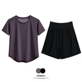 DRUR Summer Yoga Set Women Quick Dry Loose Tracksuit Short Sleeve Gym Tops Sports Shorts Suits Sportswear Outfits Activewear New 24 Hour Sport