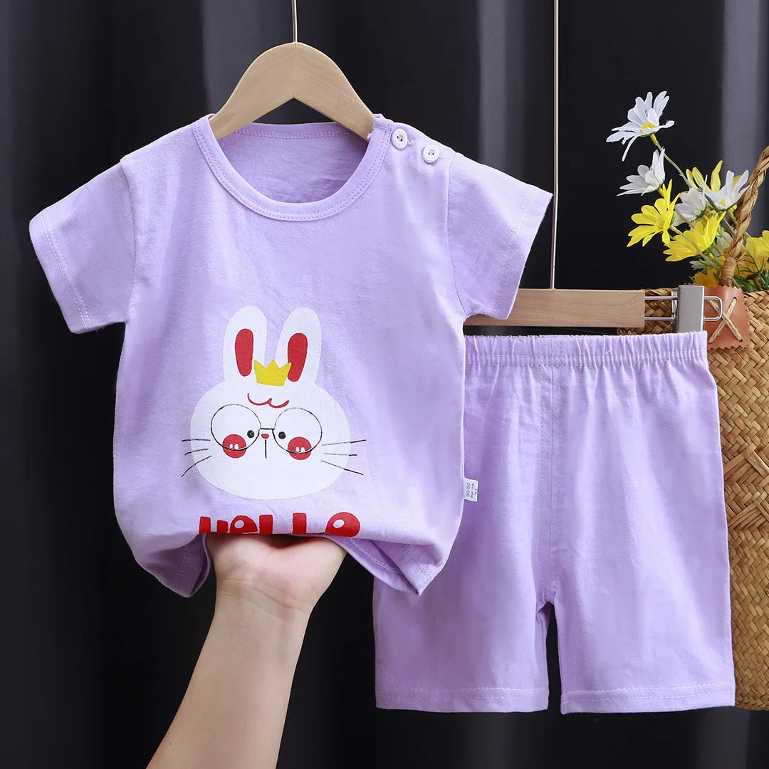 Kid's Summer Cotton Bear T-Shirt & Shorts 2-Piece Set