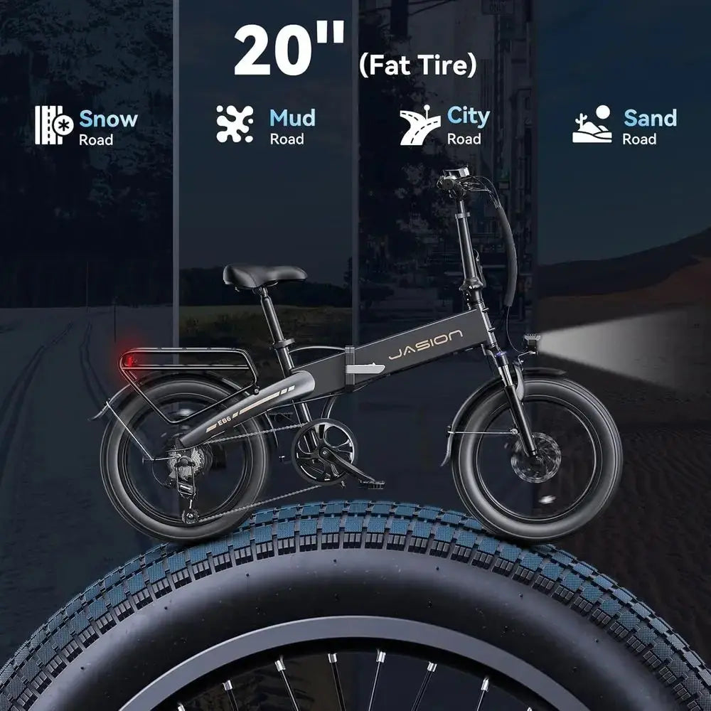 1000W Peak 25MPH Adult Electric Bike, Aluminum Frame, 20'' Fat Tires 24 Hour Sport