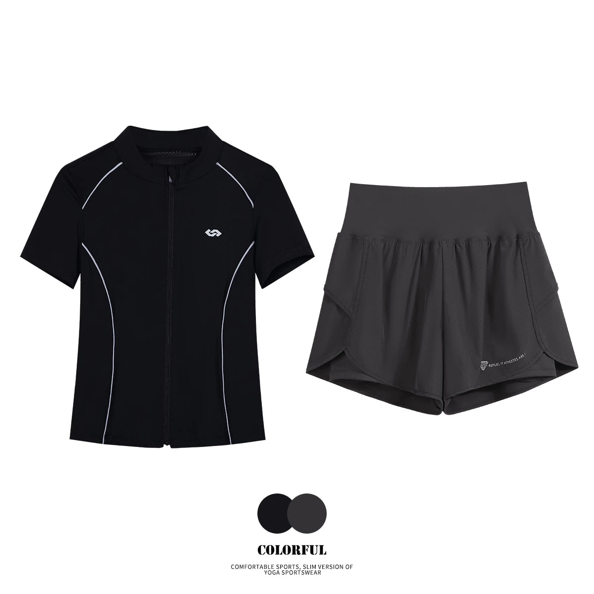 DRUR Breathable Gym Clothes for Women 2 Piece Summer Workout Sets Full Zip Sports Tops with Elastic Waist Shorts Active Wear New 24 Hour Sport