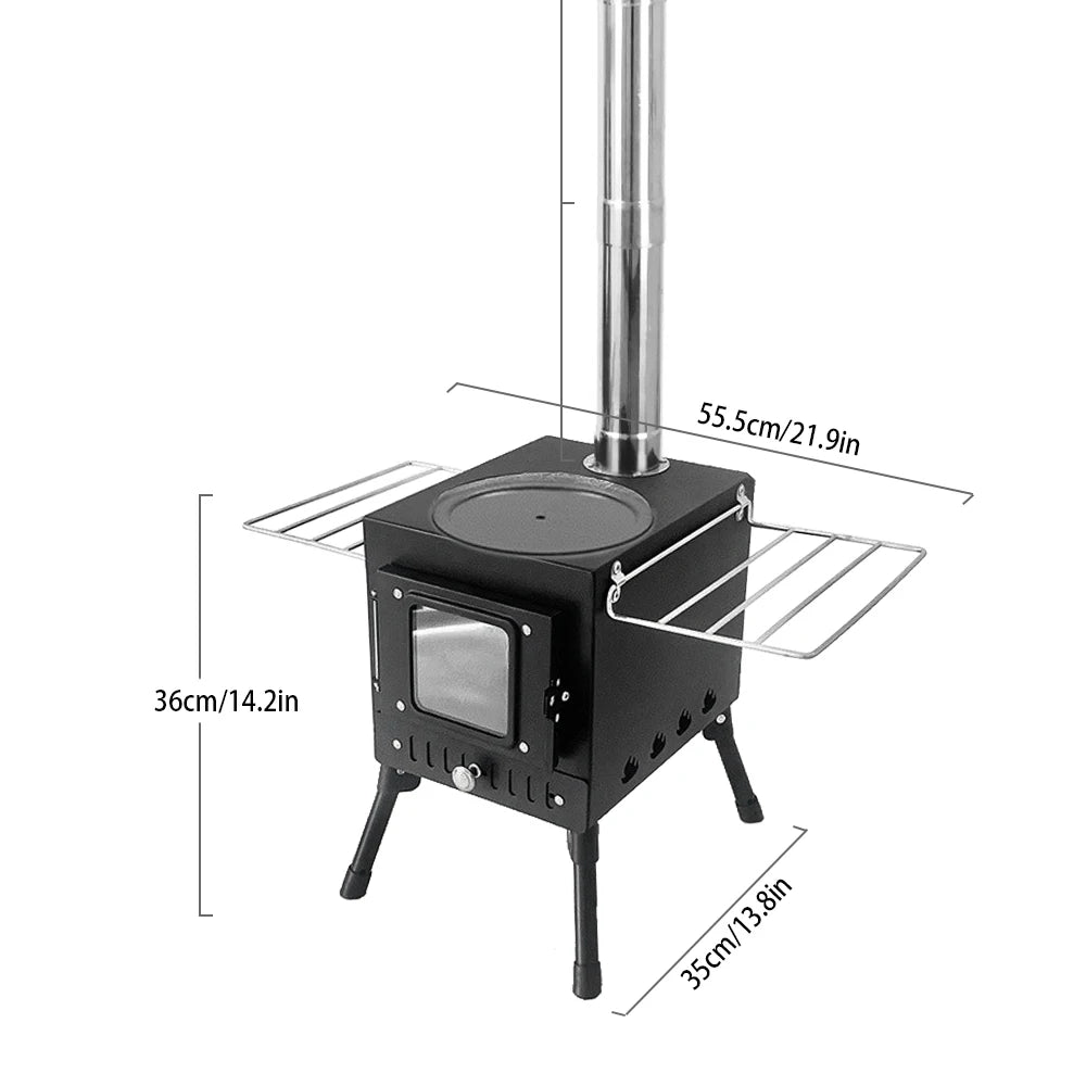 Stainless Steel Wood-Burning Camp Stove with Fire Window