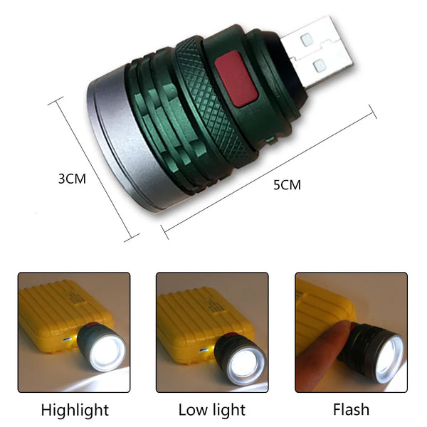 USB Handy Powerful LED Flashlight Portable Mini Zoomable 3 Modes