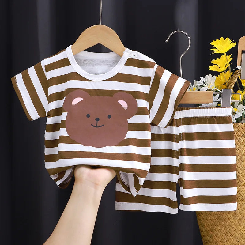 Kid's Summer Cotton Bear T-Shirt & Shorts 2-Piece Set