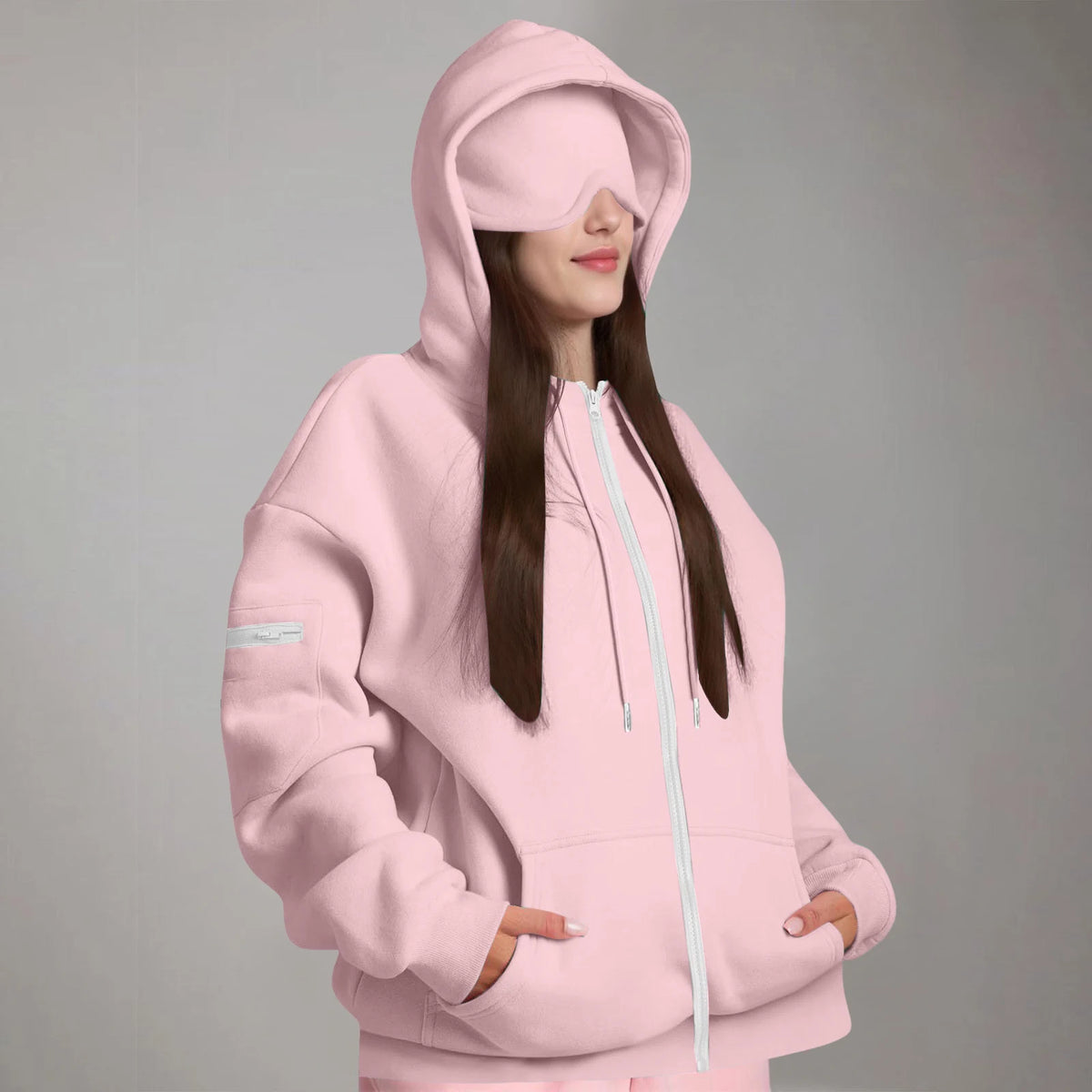 Women's Oversized Hoodies: Multi-Pocket Eyemask Sweatshirt
