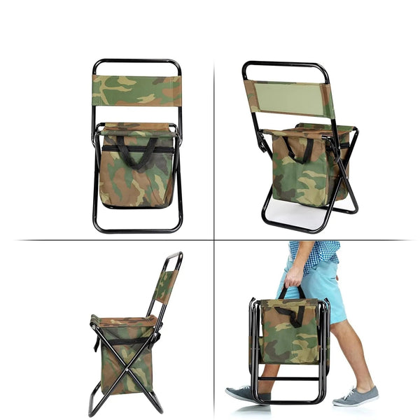 Portable Folding Fishing Chair with Built-In Cooler & Backrest