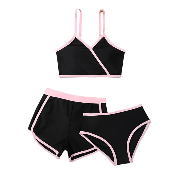 3-Pack High-Waisted Bikini Sets with Shorts for Girls (7-12)
