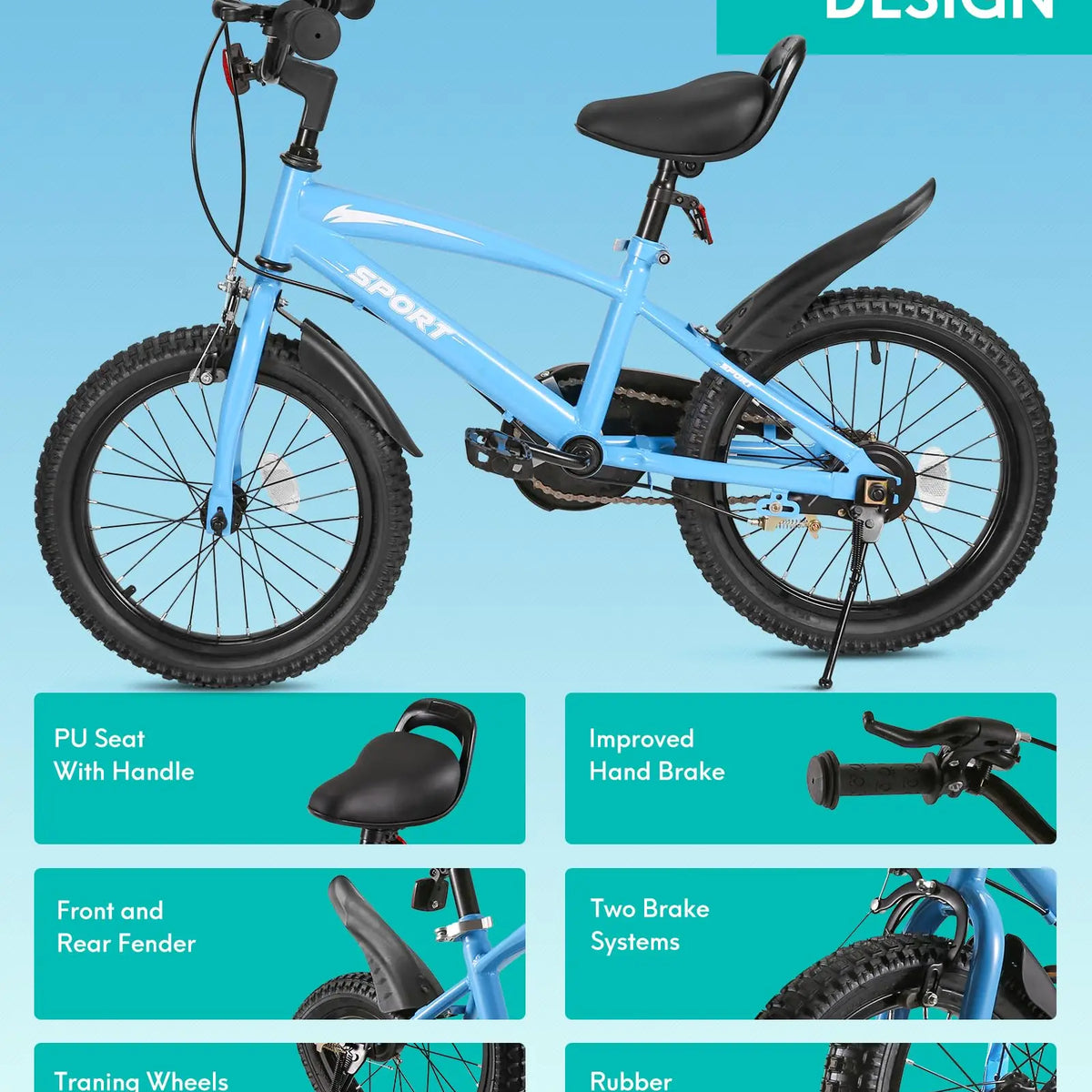 Kids' Bike with Training Wheels & Dual Handbrakes