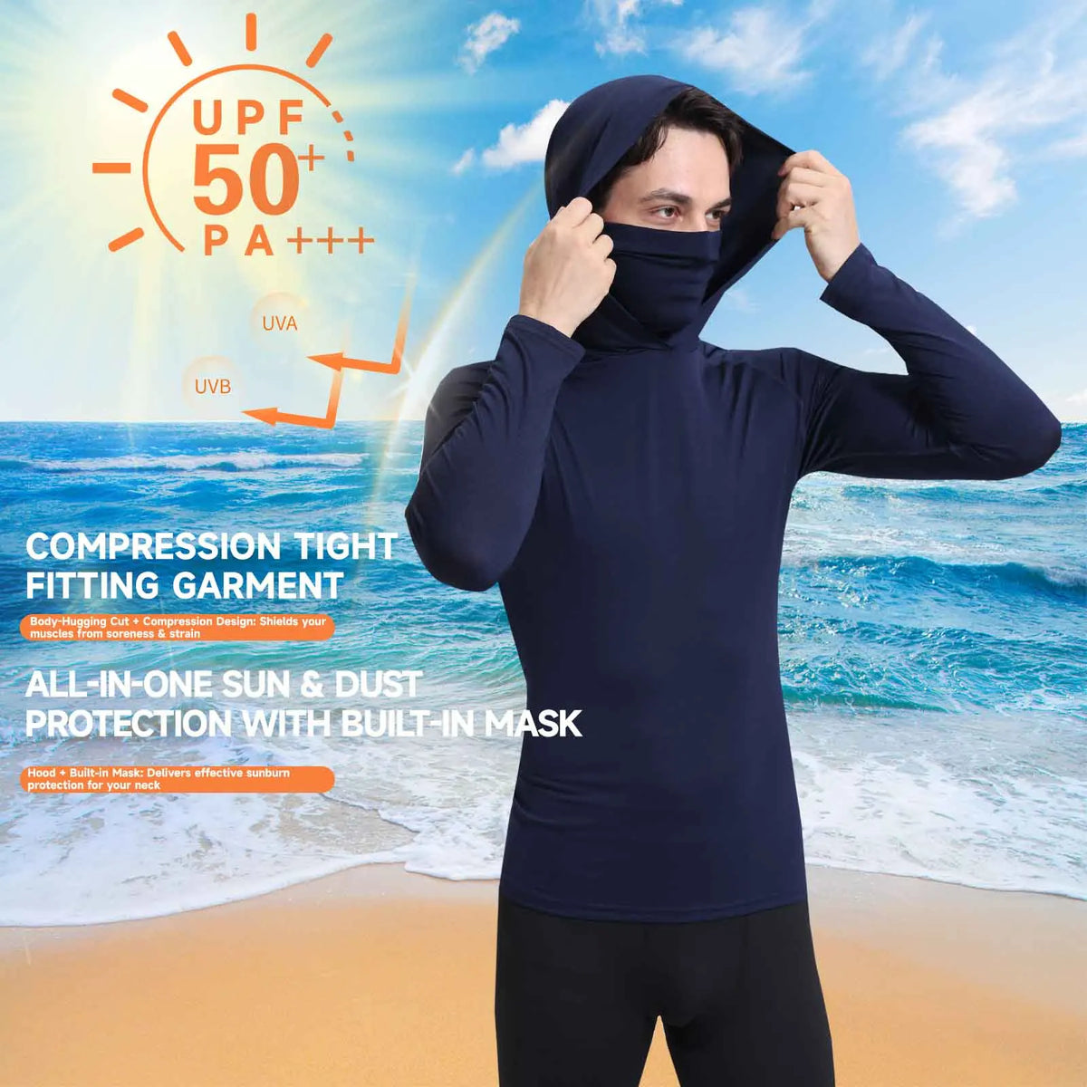 Men's Fishing Hoodie with Face Mask and UV Protection