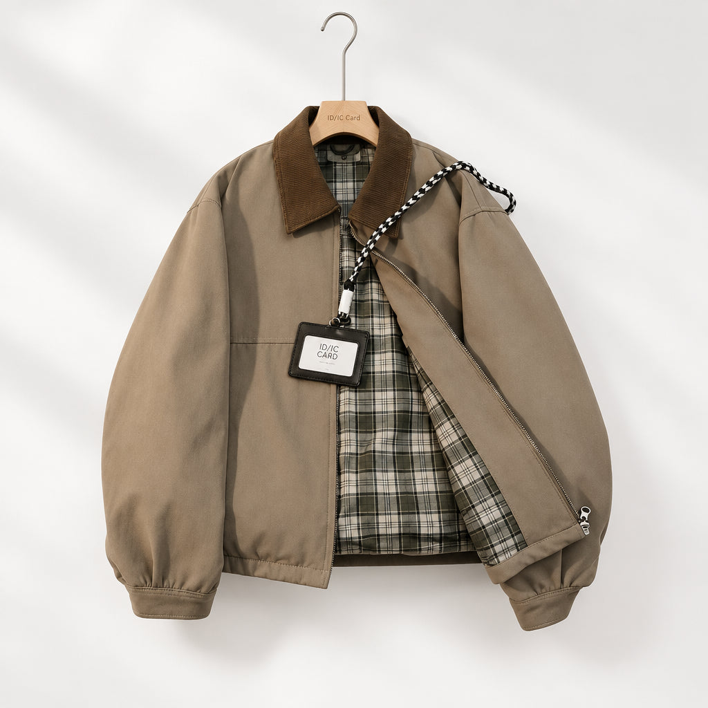 Vintage Men’s Autumn Workwear Jacket Retro Turn-Down Collar