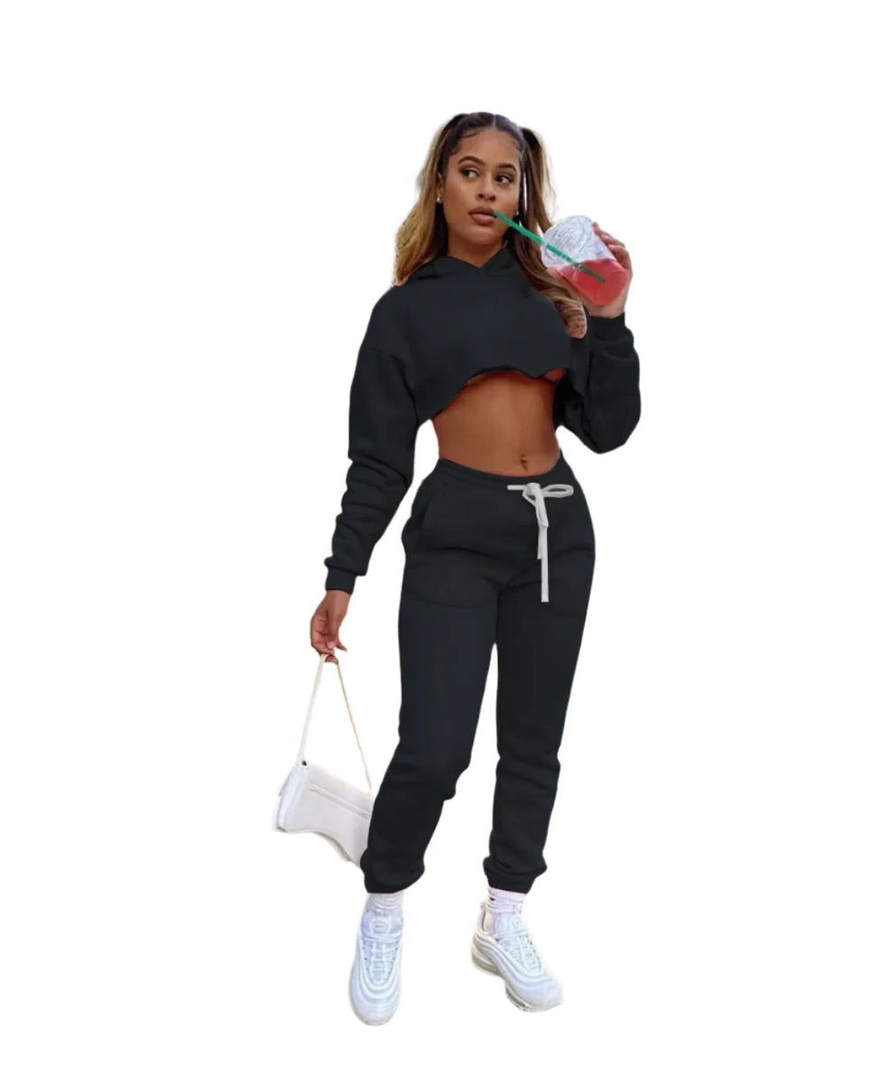 Long Sleeve Crop Top and Jogger Sweatpants
