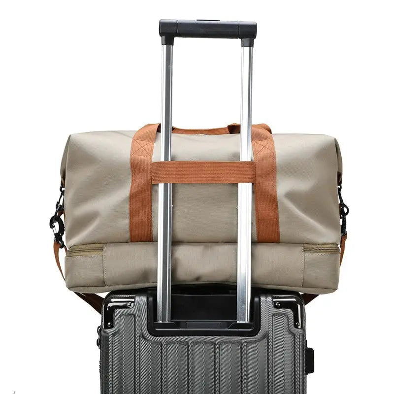 Trolleycase sleeve over a suitcase on a white background