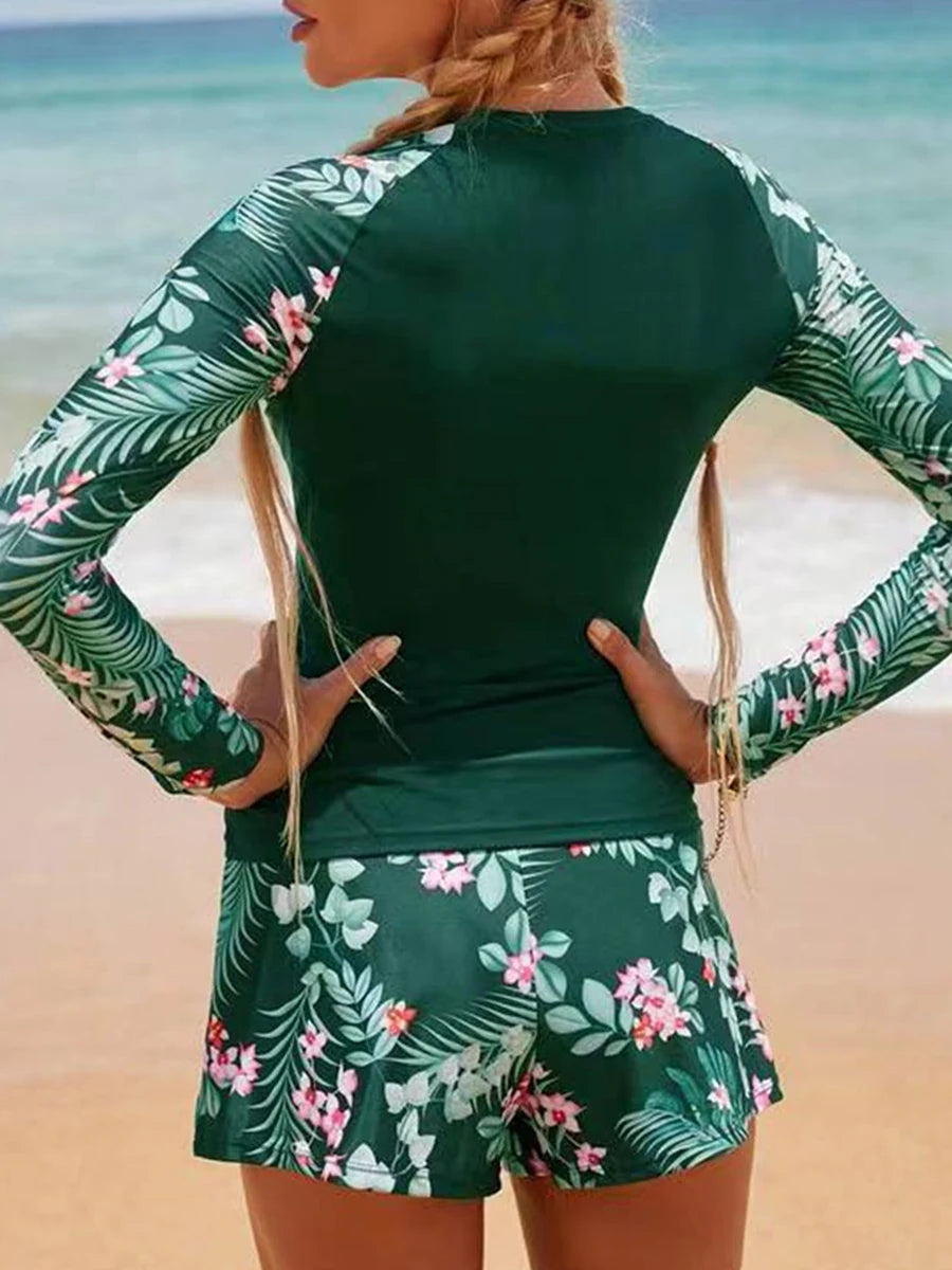 Long Sleeve Two-Piece Printed Swimsuit