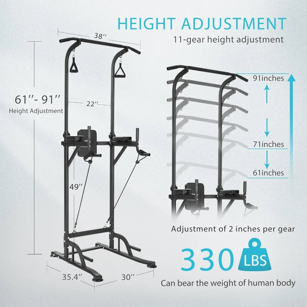 Adjustable Power Tower with Dip Station and Pull-Up Bar