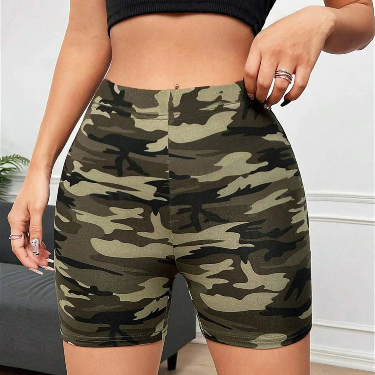 Women's High-Waist Camo Yoga & Cycling Shorts