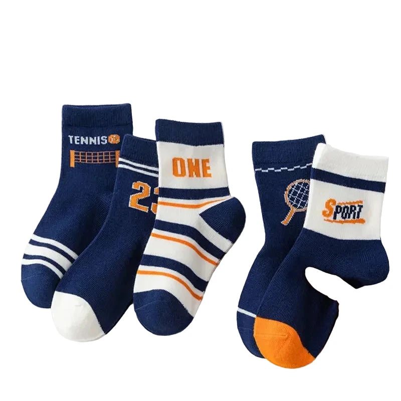 5-Pair Boys' Cotton Sport Socks for Kids