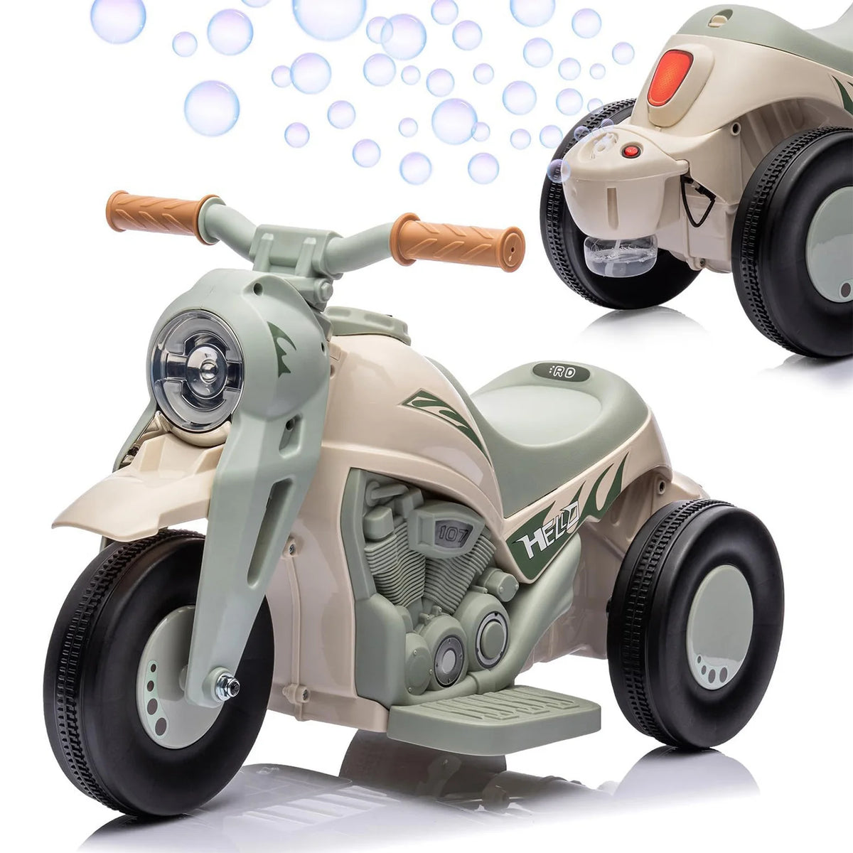 3-Wheel Electric Ride-On Toddler Motorbike with Bubbles & Lights