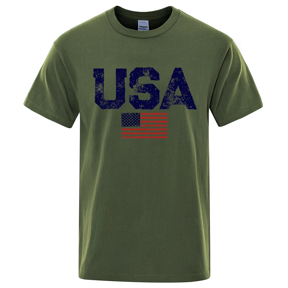 Vintage USA Flag Hip Hop Breathable Cotton Oversized T-Shirt