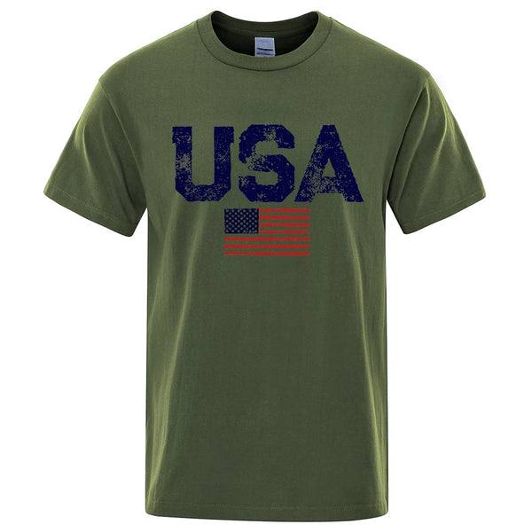Vintage USA Flag Hip Hop Breathable Cotton Oversized T-Shirt