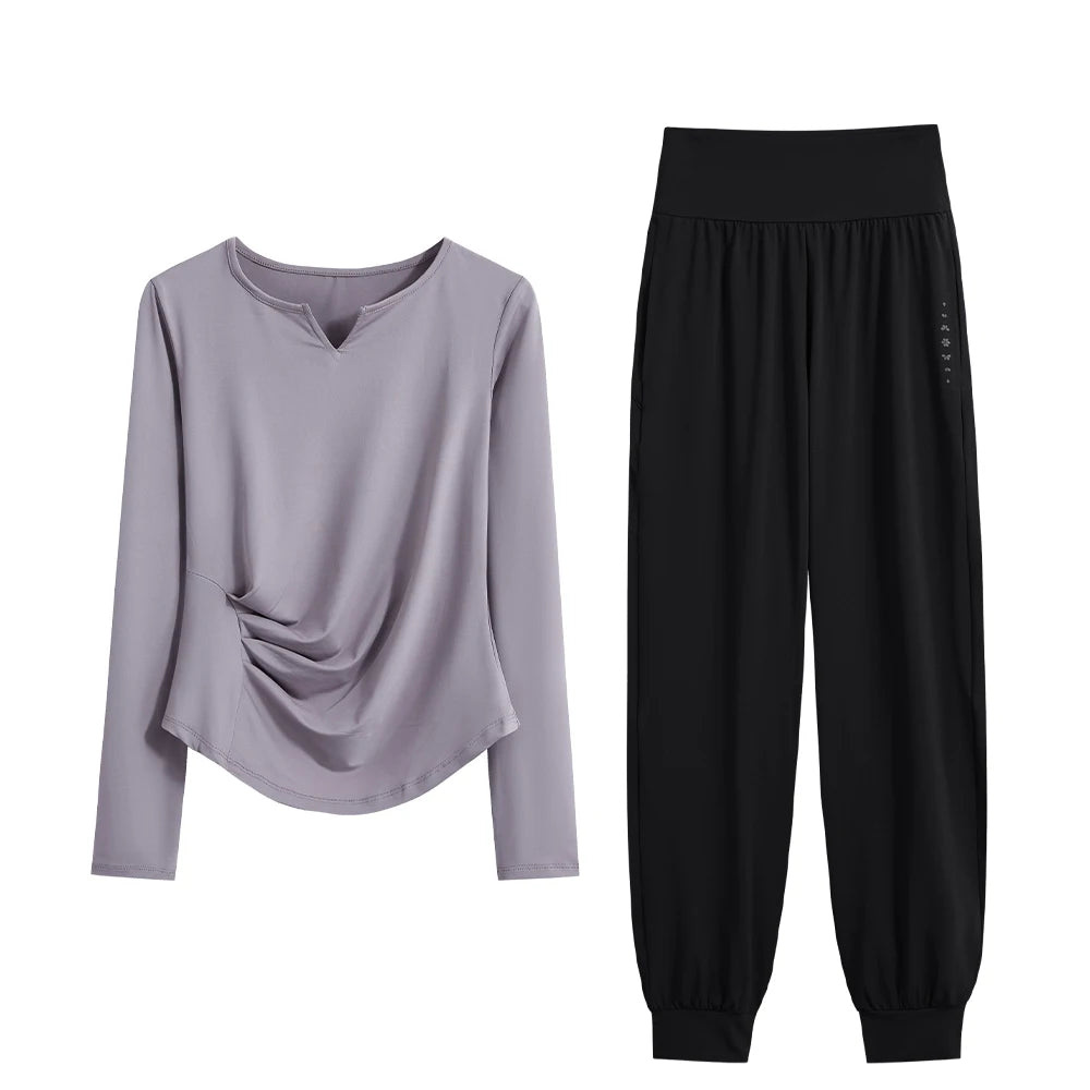 DRUR Yoga Outfit Women Autumn Lightweight Quick Dry Sportswear Set 2 Piece Running Athletic Shirt Pants Workout Clothes Yogawear 24 Hour Sport