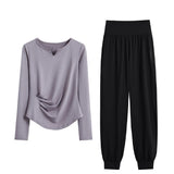 DRUR Yoga Outfit Women Autumn Lightweight Quick Dry Sportswear Set 2 Piece Running Athletic Shirt Pants Workout Clothes Yogawear 24 Hour Sport