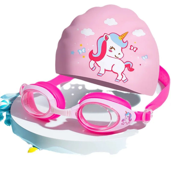 Waterproof, Anti-Fog Kids Swim Goggles and Cap