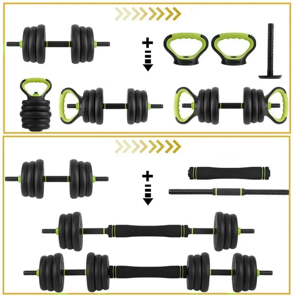 Adjustable 4-in-1 Weight Set: Dumbbell, Barbell & Kettlebell