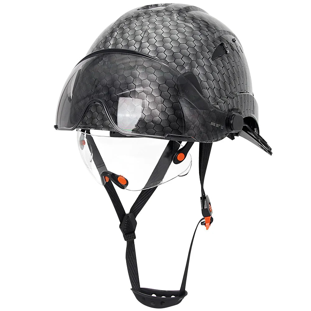 Carbon Fiber Pattern Safety Helmet with Visor & Goggles