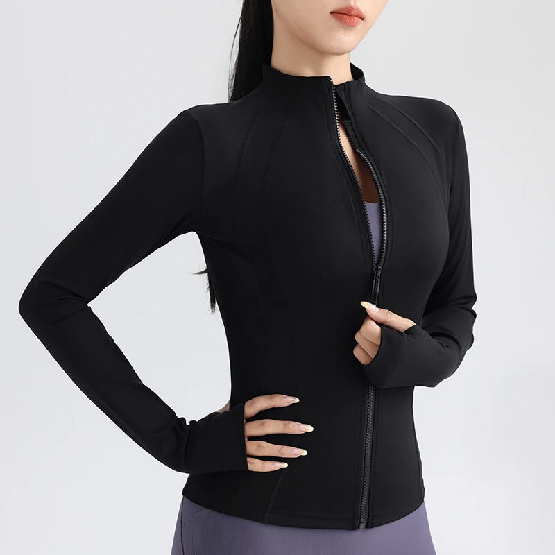 Women's Stretchy Running Jacket with Thumbholes