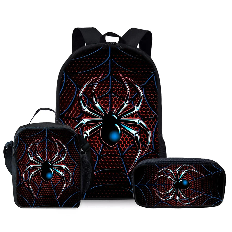 Spider Pattern 3-Piece Backpack Set for Kids & School