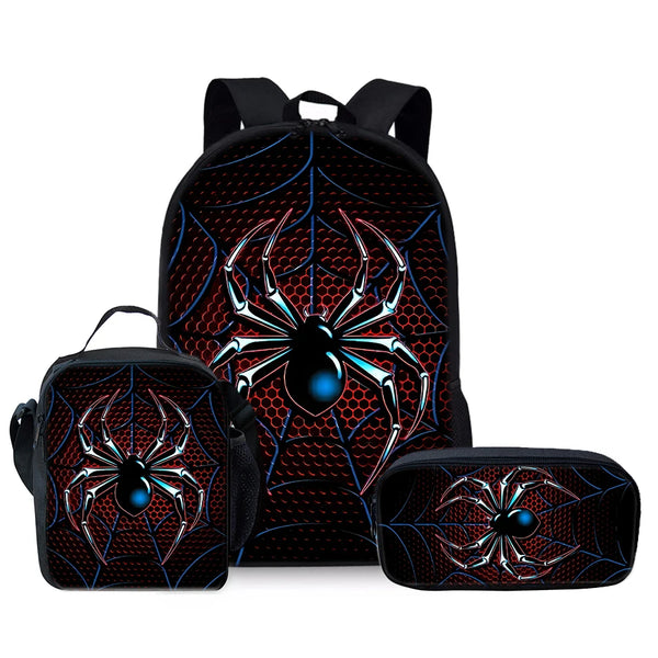 Spider Pattern 3-Piece Backpack Set for Kids & School