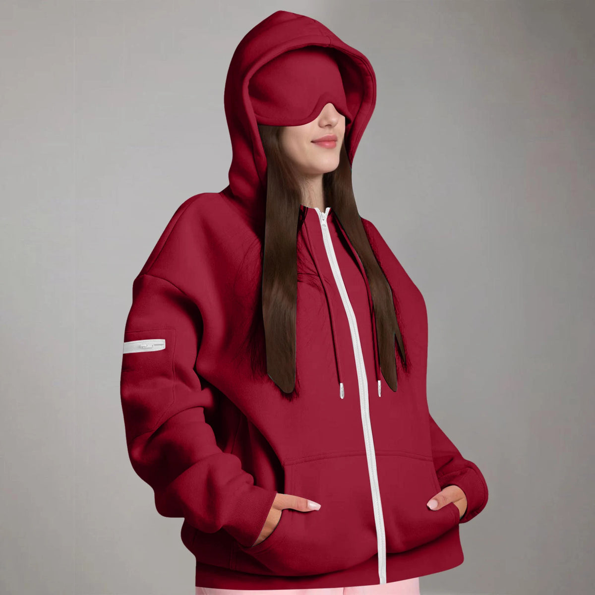Women's Oversized Hoodies: Multi-Pocket Eyemask Sweatshirt