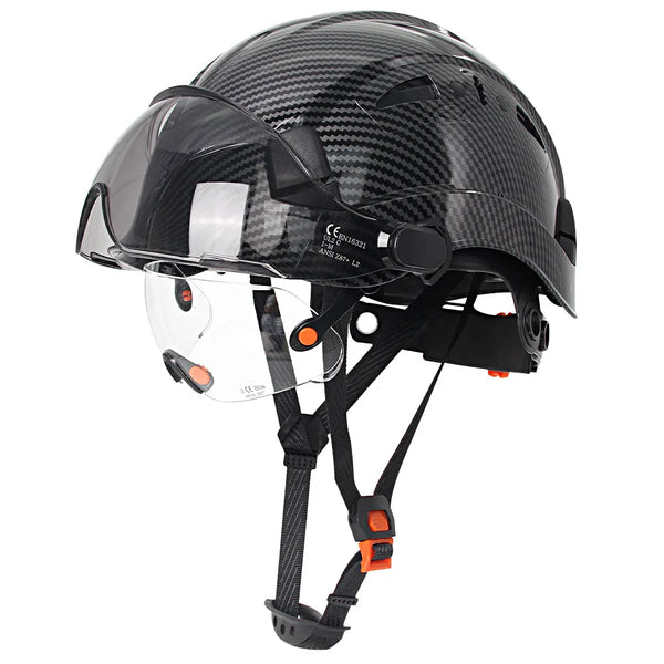 Carbon Fiber Pattern Safety Helmet with Visor & Goggles