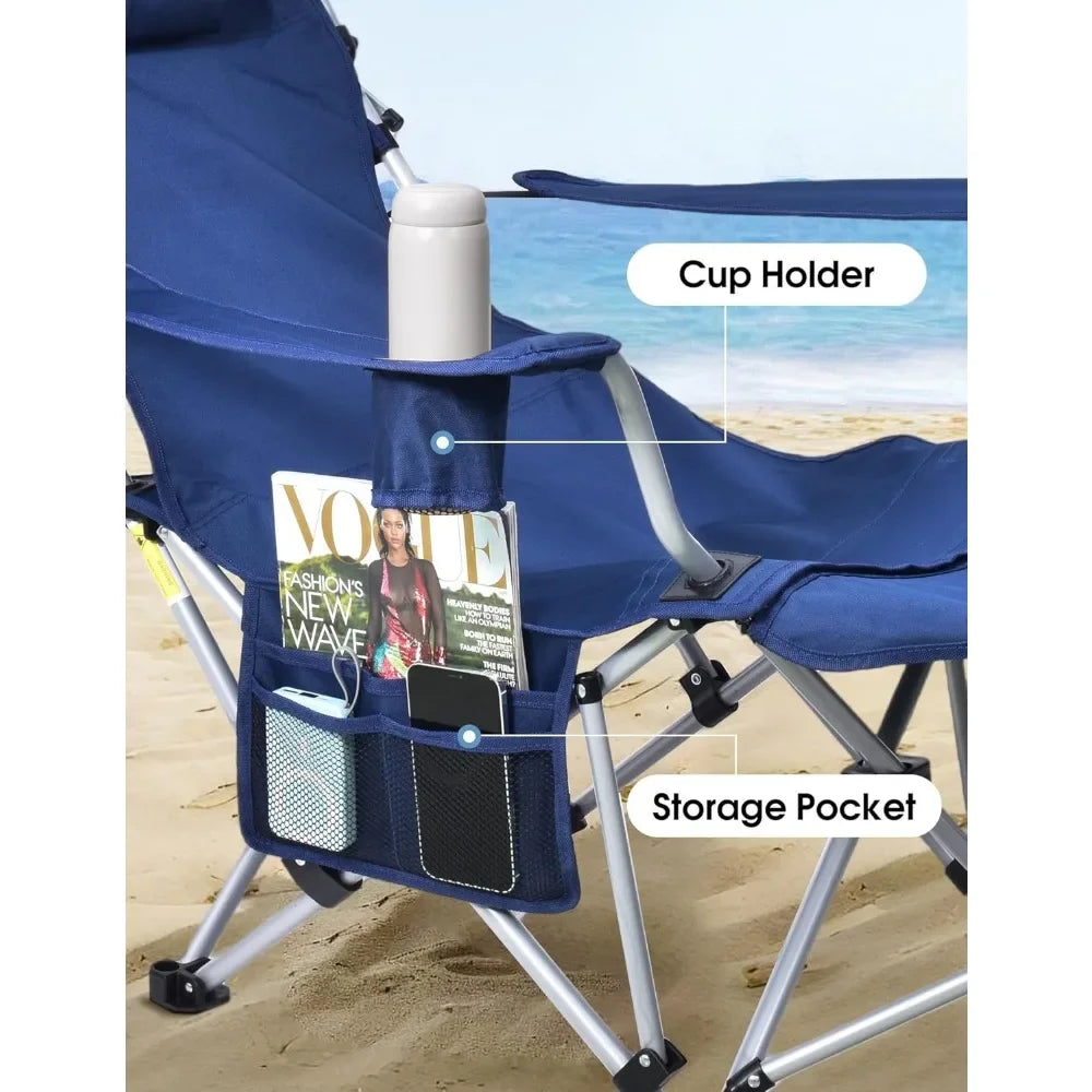 Portable Beach Chair with Canopy, Footrest, and Storage