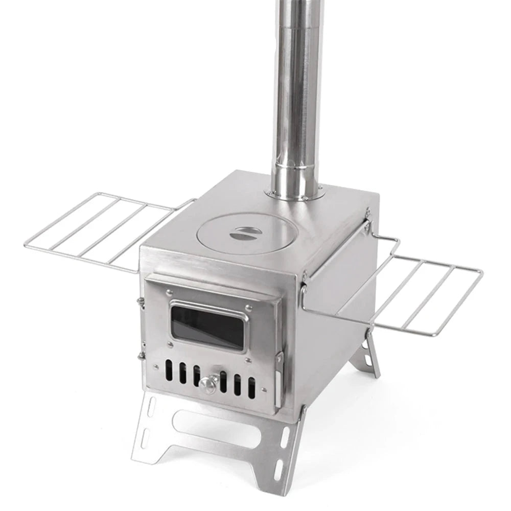 Stainless Steel Wood-Burning Camp Stove with Fire Window