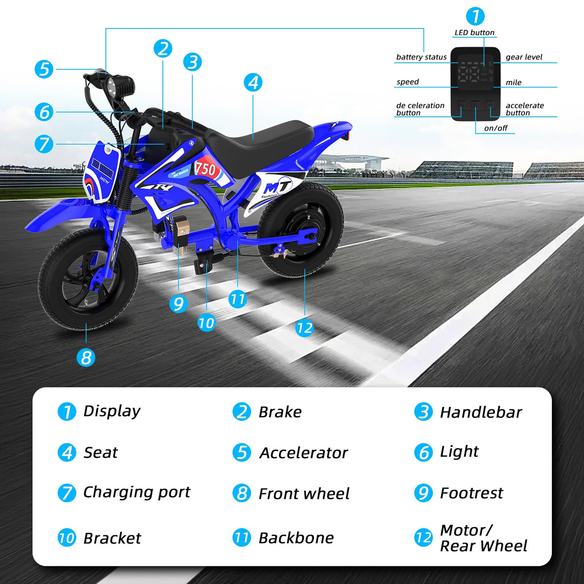 25V 200W Kids Electric Dirt Bike | 10 MPH & 3 Speed Modes